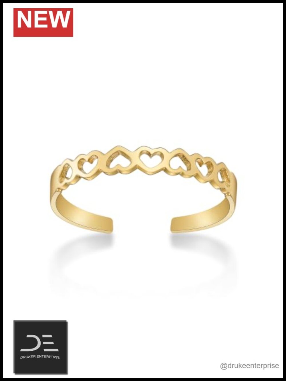 10k Yellow Gold Filigree Heart Cutout Open Toe Ring for Women, 3mm Wide, One